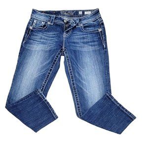 Miss‎ Me Womens Blue Denim Easy Cropped Jeans Embellished Low Rise Size 26